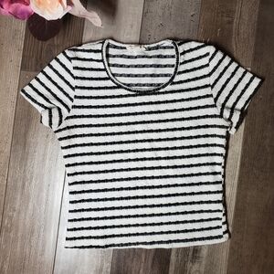 See You Monday Striped Black and White Cropped Stretchy Top Size Large EUC